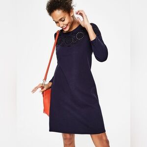 Boden Navy Sweatshirt Dress Eyelet Detail Size 8 Long Casual Spring